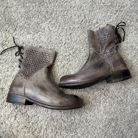 Bed Stu Womens 6.5 Bridgewater Gray Short Ankle Boot Lace Up Back Side Zip Leath - Picture 1 of 9